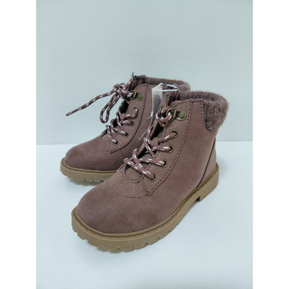 Old Navy Toddler Brown Faux Suede Combat Boots Knit Collar Size 9